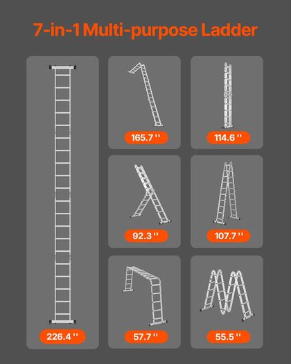 7-in-1 Folding Ladder 5.8M - 150kg Load - Heavy Duty Telescopic Extension
