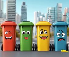 4 sheets/Set Cartoon Face Wheelie Bin Stickers Self-Adhesive, Plastic Surface Compatible,Home Decoration Suitable for Trash Can Toilet Decor