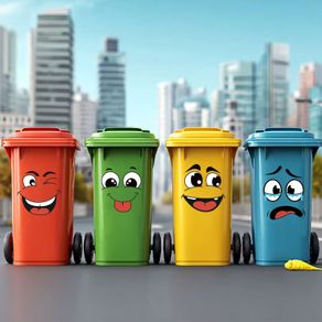 4 sheets/Set Cartoon Face Wheelie Bin Stickers Self-Adhesive, Plastic Surface Compatible,Home Decoration Suitable for Trash Can Toilet Decor