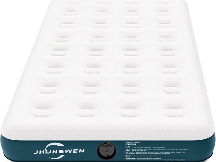 Camping Air Mattress, Raised Flocked Surface Air Mattress with Carry Bag Easy to Inflate Durable Blow Up Bed Portable Inflatable Air Bed for Tents Travel Home Guests, 330lb MAX