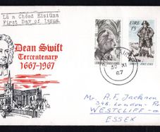 1967 Ireland Tercentenary of the Birth of Dean Jonathan Swift Commemorative Stamps Illustrated First Day Cover (FDC) with Corcaigh (Cork)