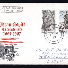 1967 Ireland Tercentenary of the Birth of Dean Jonathan Swift Commemorative Stamps Illustrated First Day Cover (FDC) with Corcaigh (Cork)