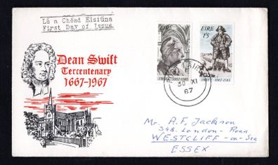 1967 Ireland Tercentenary of the Birth of Dean Jonathan Swift Commemorative Stamps Illustrated First Day Cover (FDC) with Corcaigh (Cork)