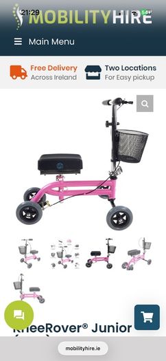 Kneerover Junior mobility knee scooter in pink. Well-used, but still working well!