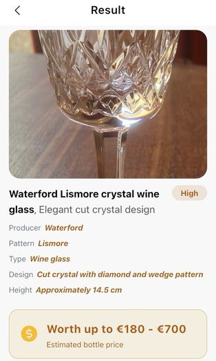 Four Waterford Crystal Lismore Sherry Glasses, One Lismore Small Wine Glass, 1970s.