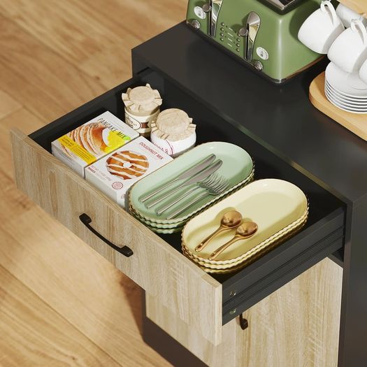 Kitchen cabinet with worktop and cable hole, modern kitchen chest with drawer