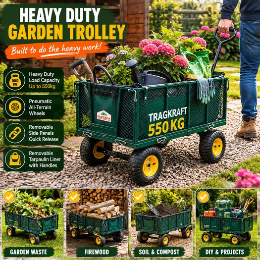 550kg Heavy Duty Garden Trolley with Removable Tarpaulin Utility Cart Green
