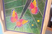 Artisan butterfly ceramic tiled wooden tray