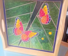 Artisan butterfly ceramic tiled wooden tray