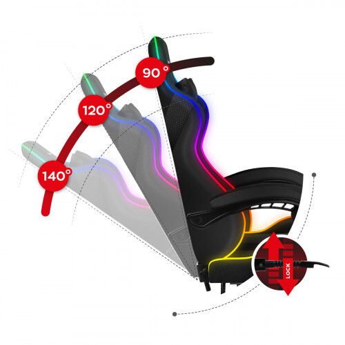 Huzaro Force 47 RGB Mesh Gaming Chair with Footrest - Black