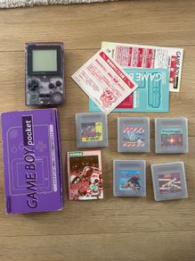 Nintendo Gameboy Pocket MGB-001 Clear Purple Boxed, Manual and Original Games