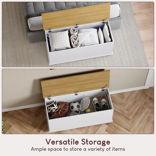 Arlington Storage Ottoman, Wood in White, 100x40x48cm - Storage Ottoman with Lift-Up Lid, Ideal for Toys, Bedding & Footstool Use