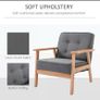 Sitting Chairs for Living Room, Wooden Accent Chair Lounge Armchair Retro Linen Fabric Upholstered w/ Arm Grey Image 8