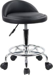 NEW SALE | Quality Leather Round Rolling Stool with Foot Rest Height Adjustable