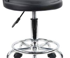 NEW SALE | Quality Leather Round Rolling Stool with Foot Rest Height Adjustable