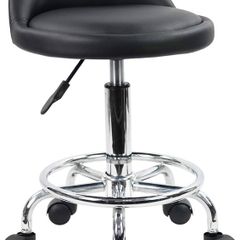 NEW SALE | Quality Leather Round Rolling Stool with Foot Rest Height Adjustable