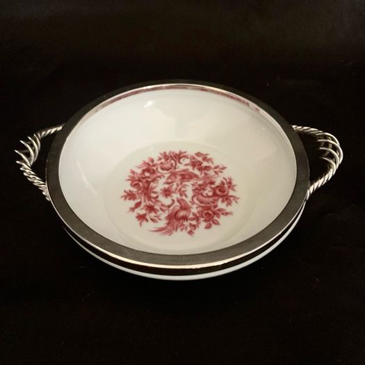 Vintage trinket bowl with solid silver rim