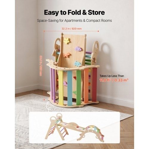 Pikler Triangle Set, 9-in-1 Toddler Climbing Toys Indoor, with Xylophone, Cushion, Triangle, Arch, and Ramp, 68 kg Load, Foldable Montessori Climbing Set for Toddlers and Kids, Rainbow