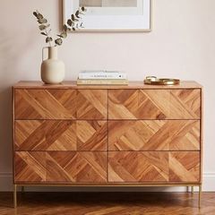 Swoon Norrebro 6-Drawer Chest - Solid Acacia & Brass - Mid-Century Modern
