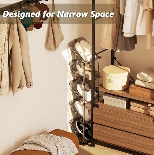 Narrow Shoe Rack 5 Tiers - Slim Tall Shoes Racks for Small Spaces and Corner, Shoe Storage Organiser Cabinet for Hallway, Vertical Shoe Shelf Stand Holder for Shoes and Boots