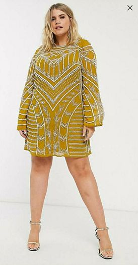 Asos Embellished Dress Mustard