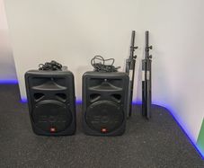 JBL EON 15 G2 PA Speakers (Pair)  Powered, Stands