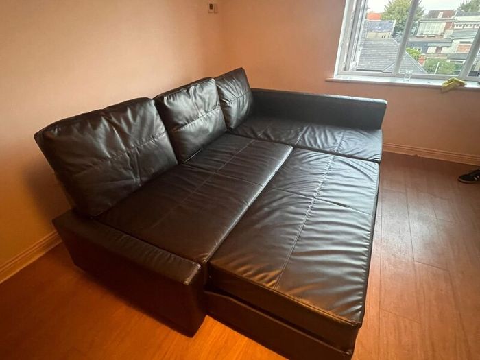 Black Vegan Leather Couch / Fold-out Double Bed