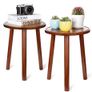 Set of 2 Wood Plant Stand Mid Century Side Table 16.5 Tall Round Side End Table Flower Pot Holder Home Decor Image 2