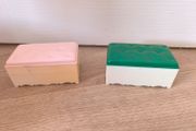 doll furniture Vintage Sindy Style Doll Furniture Storage Ottoman Boxes Pink Green Set of Two