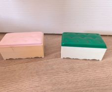 doll furniture Vintage Sindy Style Doll Furniture Storage Ottoman Boxes Pink Green Set of Two