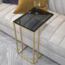 Coffee Tables For Living Room, Tampered Smoked Glass Top, C Table For Sofa With Gold Base, Steel Frame, Durable, Offices Stylish Light Grey, C Shaped Side Table Image 2