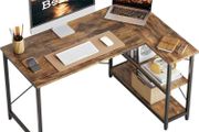 L Shaped Desk Small Corner Desk with Shelves 120CM Reversible Computer Desk Writing Table with Bookshelf for Home Office Small Space (FREE POSTAGE)