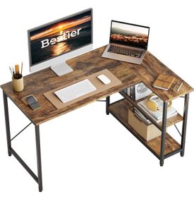 L Shaped Desk Small Corner Desk with Shelves 120CM Reversible Computer Desk Writing Table with Bookshelf for Home Office Small Space (FREE POSTAGE)