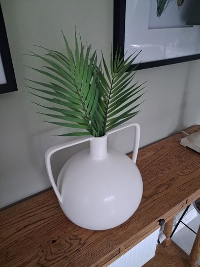 White Ceramic Vase with Green Decorative Grass