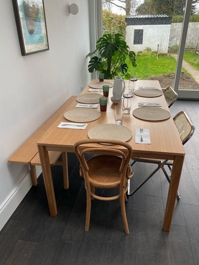Oak dining table & bench - 8 seater