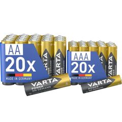 Batteries 20x AA & 20 AAA, pack of 40, Power On Demand, Alkaline, storage pack in environmentally friendly packaging, ideal for computer accessories, Smart Home devices, Made in Germany