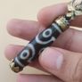 Vintage 6 Eyes Hiamalyan Tibetan Agate Bead Brass Pendant Image 9