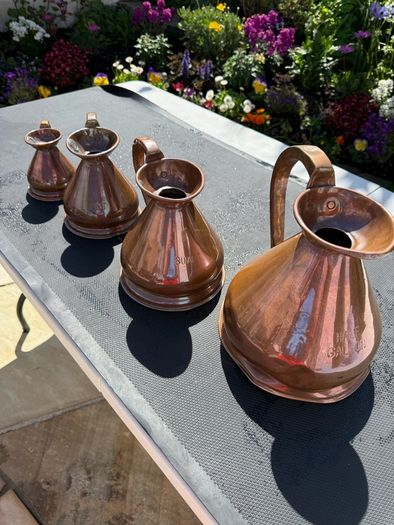 Beautiful antique copper jug set 1/2 gal/quartz/pint & gill size