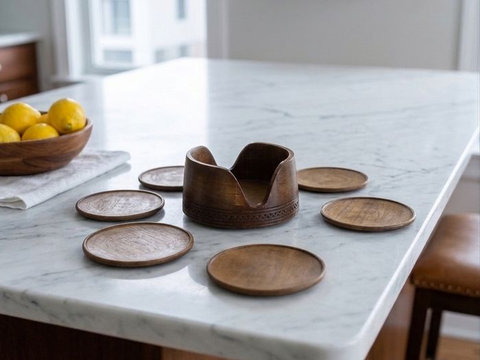 mid century teak coasters