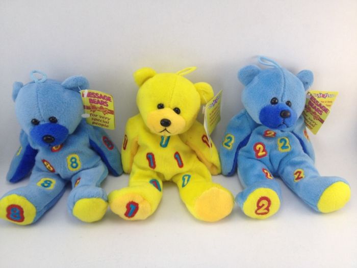 3x Vintage Message Bears Plush Teddy Bear Lot of 3 Numbers 8 1 2 New with Tags:AVAILABLE FOR COLLECTION
