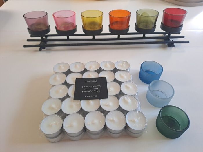 50 Tealights, 6-tealight rack and 3 separate holders
