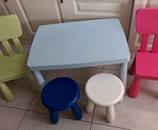 lKEA Mammut Children's Table with 2 Chairs and 2 Stools.