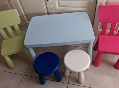 lKEA Mammut Children's Table with 2 Chairs and 2 Stools.