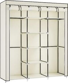 Portable Wardrobe, Foldable Closet, Clothes Storage Organiser with Hanging Rail, Shelves, Fabric Cover, for Bedroom, Cloakroom