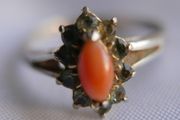 Vintage 18K Gold Plated Ring With Coral size L - 1,36g