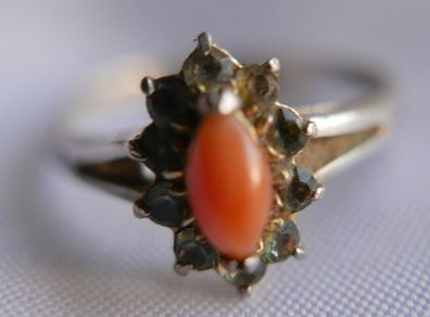 Vintage 18K Gold Plated Ring With Coral size L - 1,36g