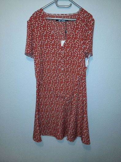 Red Floral Half Button Tea Dress