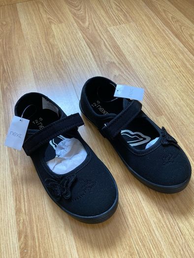 Next Butterfly Embroidered Black Plimsolls Shoes, Junior Size UK 12.5, EUR 31, Standard Fit
