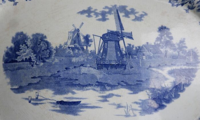 Large Antique Delft Pottery Platter,  Vintage Serving Plate in Blue and White,  Collectable China and Ceramics 16" x 11,5"