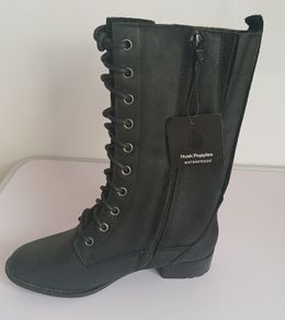 Hush Puppies Women's Chamber Moto Black Leather Waterproof Boots UK3 EU36 New With Box CAN POST